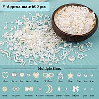 600Pcs 3D Multi Shapes Nail Charms And Flatback Pearls Whitebeige Mix Styles Heart Star Bow Sunflower Embellishments For Nail