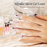 Rarjsm Metallic Silver Gel Liner Nail Art 3D Mirror Chrome Effect Gel Nail Polish 8Ml Build In Thin Brush Metal Painted Drawing