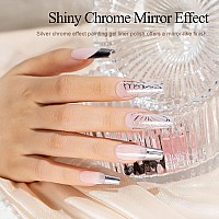 Rarjsm Metallic Silver Gel Liner Nail Art 3D Mirror Chrome Effect Gel Nail Polish 8Ml Build In Thin Brush Metal Painted Drawing