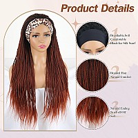 Burgundy Braided Wigs With Headband Attached Ombre Red Crochet Hair Wrap Wig Synthetic Goddess Box Braids Crochet Hair For Black