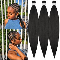 Gozill Black Braiding Hair Pre Stretched Kanekalon Braiding Hair Extension 26 Inch Natural Black Synthetic Fake Hair For Braidin