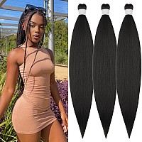 Gozill Black Braiding Hair Pre Stretched Kanekalon Braiding Hair Extension 26 Inch Natural Black Synthetic Fake Hair For Braidin