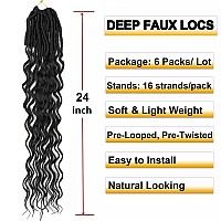 Lycsou Faux Locs Crochet Hair 24 Inch Soft Locs Crochet Hair Pre Looped 6 Packs Wave Braids Hair Extensions Goddess Locs Crochet