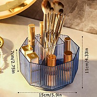 Linfidite 360Rotating Makeup Organizer Holder Cosmetic Display Case Clear Makeup Brush Lip Gloss Organizer Case With 5 Slots Rou