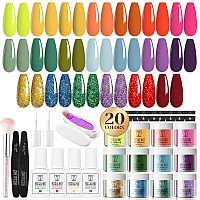 Rosalind 29Pcs Dip Nails Powder Starter Kit 20 Color Colorful Summer Spring Dip Powder Nail Kit Red Pink Orange Glitter Series