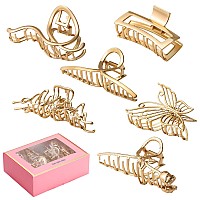 Lukacy 6 Pack Large Metal Hair Claw Clips 4 Inch Perfect Big Gold Jaw Hair Clamps For Women And Thinner Thick Hair Stylings