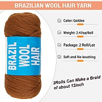 Ruiyok 2 Roll Brazilian Wool Hair For Braiding Acrylic Hand Knitting Wool Yarn For Soft Locs Crochet Hair Jumbo Braids Twist Bra