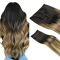 Hotbanana Clip In Hair Extensions Real Human Hair 140G 9Pcs 14 Inch Balayage Ombre Brown To Dirty Blonde Clip In Human Hair Exte