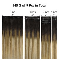 Hotbanana Clip In Hair Extensions Real Human Hair 140G 9Pcs 14 Inch Balayage Ombre Brown To Dirty Blonde Clip In Human Hair Exte