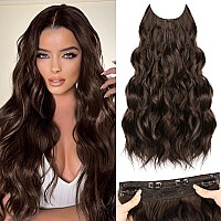 Morica Invisible Wire Hair Extensions 20 Inch Dark Brown Long Wavy Synthetic Hairpiece With Transparent Wire Adjustable Size