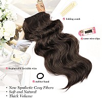 Morica Invisible Wire Hair Extensions 20 Inch Dark Brown Long Wavy Synthetic Hairpiece With Transparent Wire Adjustable Size