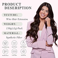 Morica Invisible Wire Hair Extensions 20 Inch Dark Brown Long Wavy Synthetic Hairpiece With Transparent Wire Adjustable Size