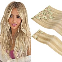 Hotbanana Clip In Hair Extensions Real Human Hair 140G 9Pcs 24 Inch Dirty Blonde Mixed Bleach Blonde Clip In Human Hair Extensio