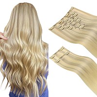 Hotbanana Clip In Hair Extensions Real Human Hair 140G 9Pcs 20 Inch Ash Blonde To Golden Blonde And Platinum Blonde Clip In Huma