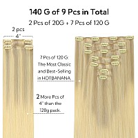 Hotbanana Clip In Hair Extensions Real Human Hair 140G 9Pcs 20 Inch Ash Blonde To Golden Blonde And Platinum Blonde Clip In Huma