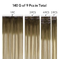 Hotbanana Clip In Hair Extensions Real Human Hair 140G 9Pcs 16 Inch Walnut Brown To Ash Brown And Bleach Blonde Clip In Human Ha