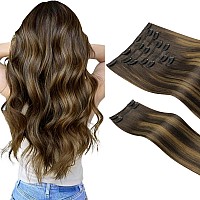 Hotbanana Clip In Hair Extensions Real Human Hair 140G 9Pcs 22 Inch Dark Brown To Chestnut Brown Clip In Human Hair Extensions S