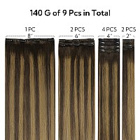 Hotbanana Clip In Hair Extensions Real Human Hair 140G 9Pcs 22 Inch Dark Brown To Chestnut Brown Clip In Human Hair Extensions S