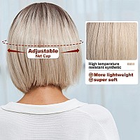 Emmor Omber Blonde Bob Wig With Bangs 12 Short Bob Wigs For Women Short Blonde Wig With Dark Roots Heat Resistant Synthetic Wig