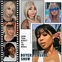 Emmor Omber Blonde Bob Wig With Bangs 12 Short Bob Wigs For Women Short Blonde Wig With Dark Roots Heat Resistant Synthetic Wig