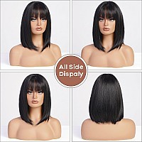 Emmor Black Bob Wig With Bangs 15 Short Bob Wigs For Women Short Black Wig Heat Resistant Synthetic Wig Natural Looking For Dai