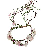 Ynimioaox Handmade Adjustable Flower Wreath Headband Halo Floral Crown Garland Headpieced13White Pink