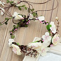 Ynimioaox Handmade Adjustable Flower Wreath Headband Halo Floral Crown Garland Headpieced13White Pink