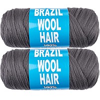 Ruiyok 2 Pcs Dark Grey Brazilian Wool Hair For Braids Acrylic Hand Knitting Yarn For Goddess Faux Locs With Curly Ends African C