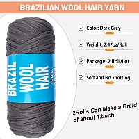 Ruiyok 2 Pcs Dark Grey Brazilian Wool Hair For Braids Acrylic Hand Knitting Yarn For Goddess Faux Locs With Curly Ends African C