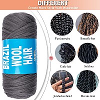 Ruiyok 2 Pcs Dark Grey Brazilian Wool Hair For Braids Acrylic Hand Knitting Yarn For Goddess Faux Locs With Curly Ends African C