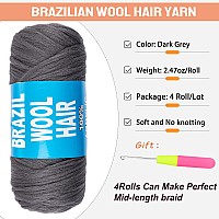 Ruiyok 4Pcs Dark Grey Brazilian Wool Hair For Braids Acrylic Hand Knitting Yarn For Hair Braiding Hair Extension Faux Locs Afric