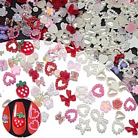 500Pcs 3D Assorted Nail Charms Red Multishapes Heart Flower Butterfly Bows Nail Art Charms Mixed Creamy White Heart Star Bow Na