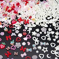 500Pcs 3D Assorted Nail Charms Red Multishapes Heart Flower Butterfly Bows Nail Art Charms Mixed Creamy White Heart Star Bow Na