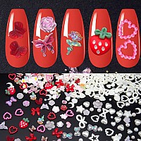 500Pcs 3D Assorted Nail Charms Red Multishapes Heart Flower Butterfly Bows Nail Art Charms Mixed Creamy White Heart Star Bow Na