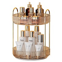 Yciadone 360 Rotating Makeup Organizer And Storage For Vanity Countertop 2 Tiers High Capacity Cosmetic Skincare Perfume Organ