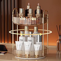 Yciadone 360 Rotating Makeup Organizer And Storage For Vanity Countertop 2 Tiers High Capacity Cosmetic Skincare Perfume Organ