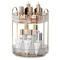 Yciadone 360 Rotating Makeup Organizer And Storage For Vanity Countertop 2 Tiers High Capacity Cosmetic Skincare Perfume Organ