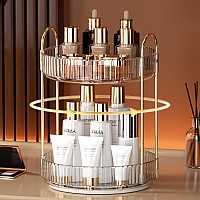 Yciadone 360 Rotating Makeup Organizer And Storage For Vanity Countertop 2 Tiers High Capacity Cosmetic Skincare Perfume Organ