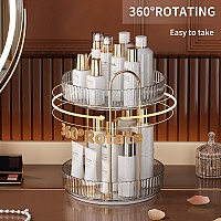 Yciadone 360 Rotating Makeup Organizer And Storage For Vanity Countertop 2 Tiers High Capacity Cosmetic Skincare Perfume Organ