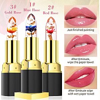 Yeweian 3Pcs Jelly Clear Crystal Flower Lipstick Set Magic Ph Temperature Color Changing Lipstick Lip Gloss Natural Moisturizi