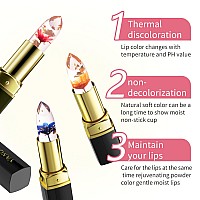 Yeweian 3Pcs Jelly Clear Crystal Flower Lipstick Set Magic Ph Temperature Color Changing Lipstick Lip Gloss Natural Moisturizi