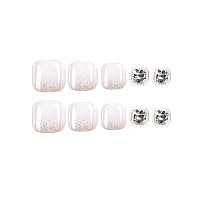 Docvoeomh White Press On Toenails For Women Glitter Rhinestones Fake Toe Nails Tips Glossy Short Square Acrylic False Glue On To