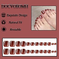 Docvoeomh Omber Press On Toenails French Gold Glitter Fake Toe Nails Tips Glossy Short Square Acrylic False Glue On Toenails For