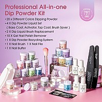 Rosalind 29Pcs Dip Nails Powder Starter Kit 20 Pastel Color Dip Powder Nail Kit Nude Purple Glitter Series Nail Dip Powder Colo