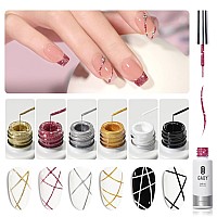 Gaoy Gel Polish Nail Art Gel Liner Set 6 Colors Gel X Nail Paint Kit Of Glitter Sparkle Black Pink White For Nail Design Diy Ma