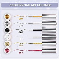 Gaoy Gel Polish Nail Art Gel Liner Set 6 Colors Gel X Nail Paint Kit Of Glitter Sparkle Black Pink White For Nail Design Diy Ma