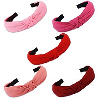 Velscrun 5 Pcs Wide Boho Knot Turban Headbands Elastic Hair Accessories For Women And Girls Pink Red