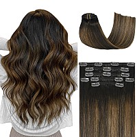 Honsoo Clip In Hair Extensions Real Human Hair Dark Brown To Chestnut Brown 20Inch 70G 7Pcs Straight Silky Brown Real Human Bal