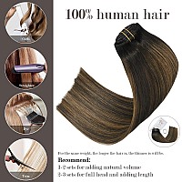 Honsoo Clip In Hair Extensions Real Human Hair Dark Brown To Chestnut Brown 20Inch 70G 7Pcs Straight Silky Brown Real Human Bal