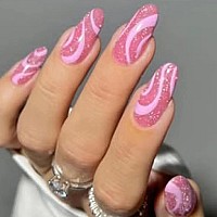 24 Pcs Acrylic Press On Nails Medium Glue On Nails For Women Fake Nails With Glue Mediumpurple Swirl